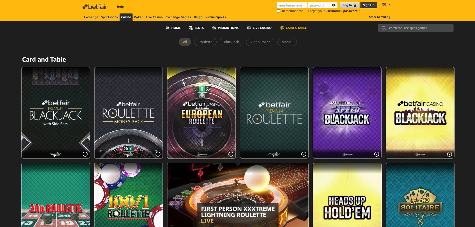 betfair live casino