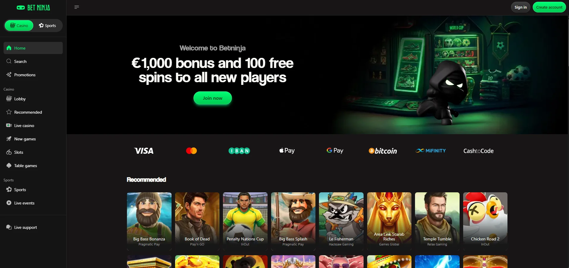 betninja homepage