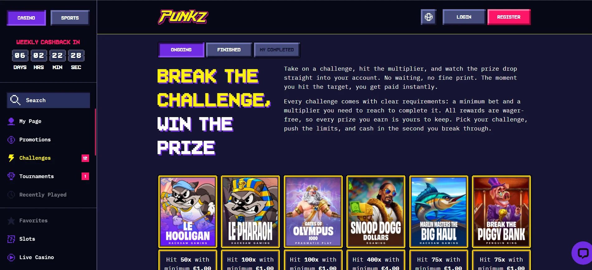 Casino Punkz Challanges