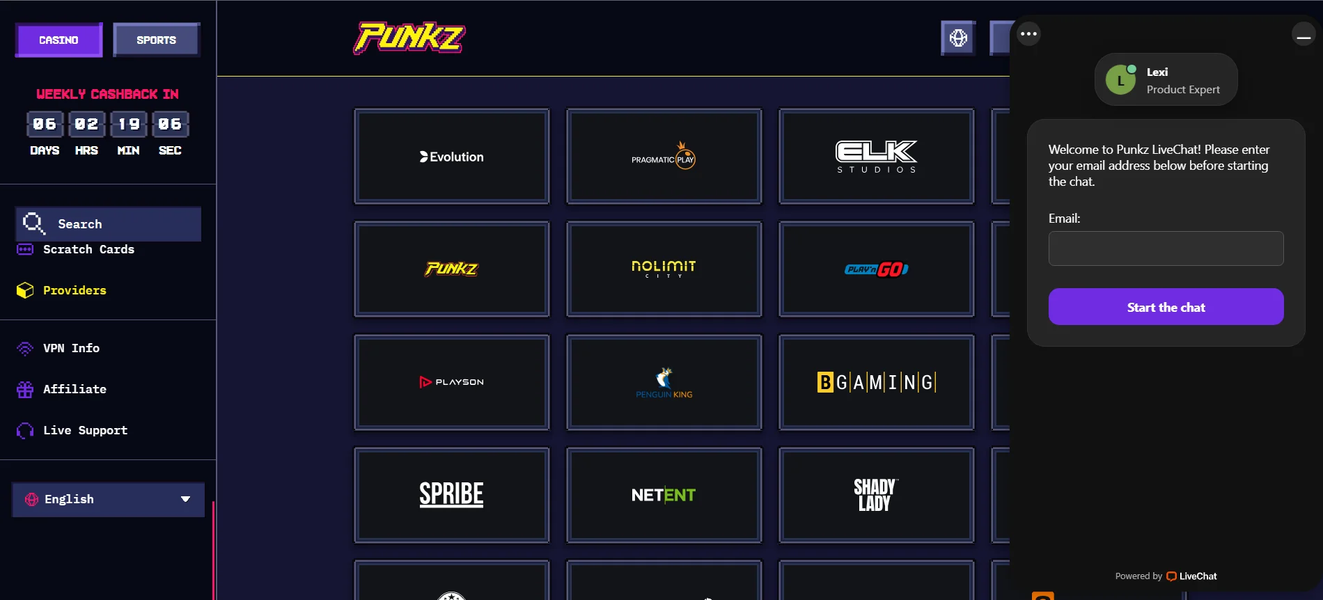 Casino Punkz Live Support