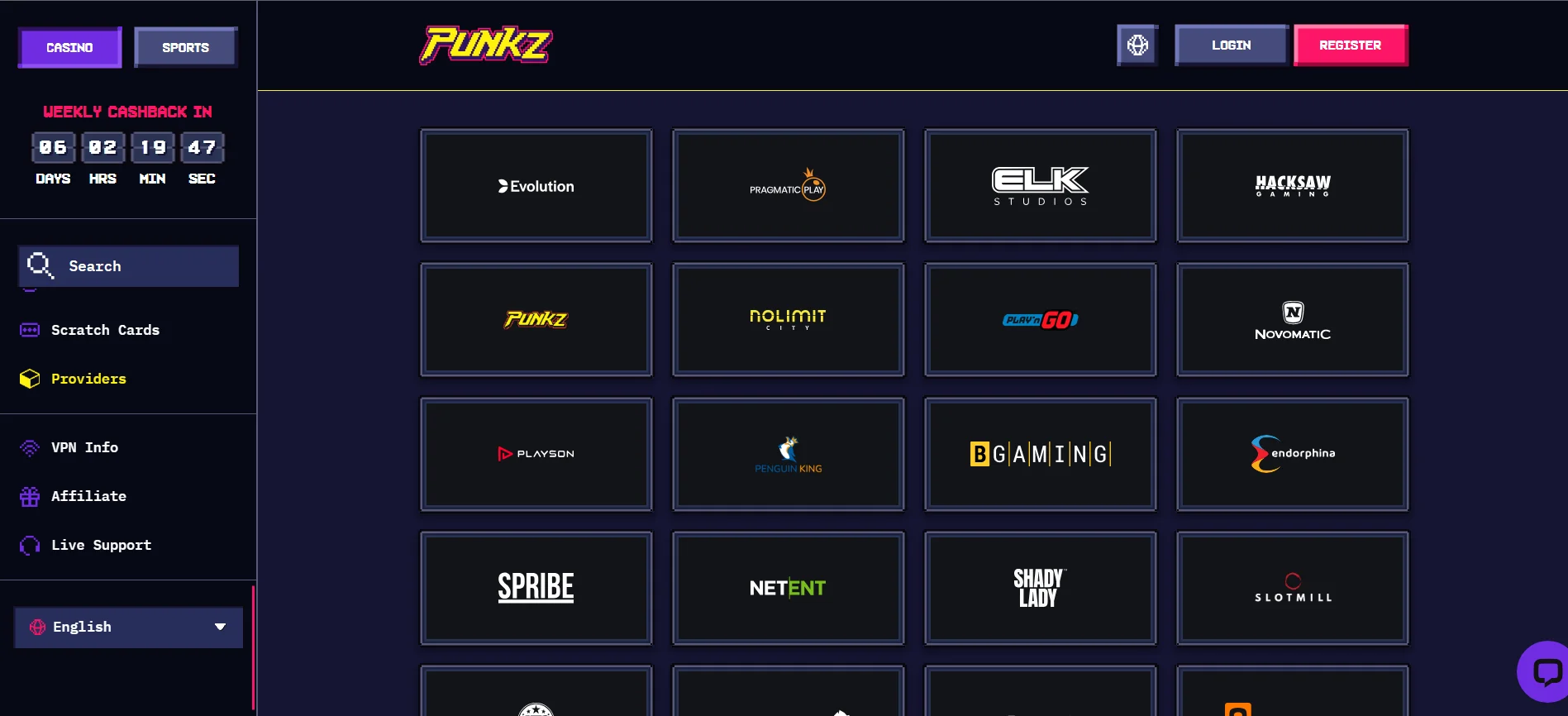 Casino Punkz Providers
