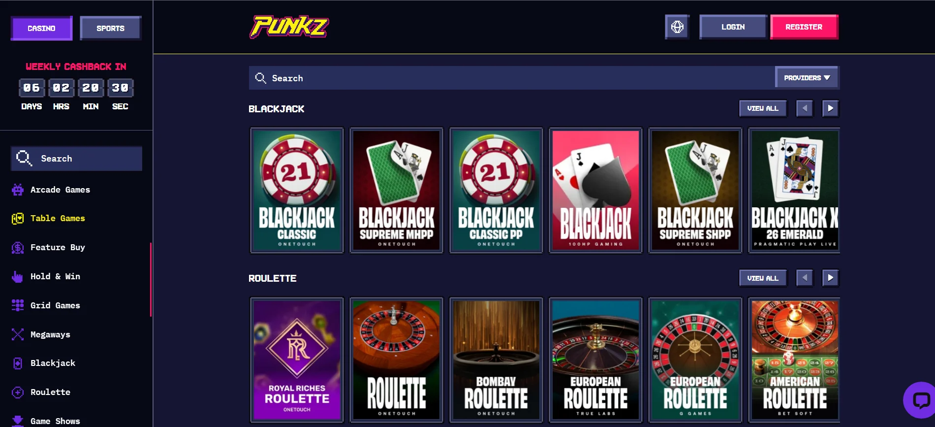 Casino Punkz Table Games