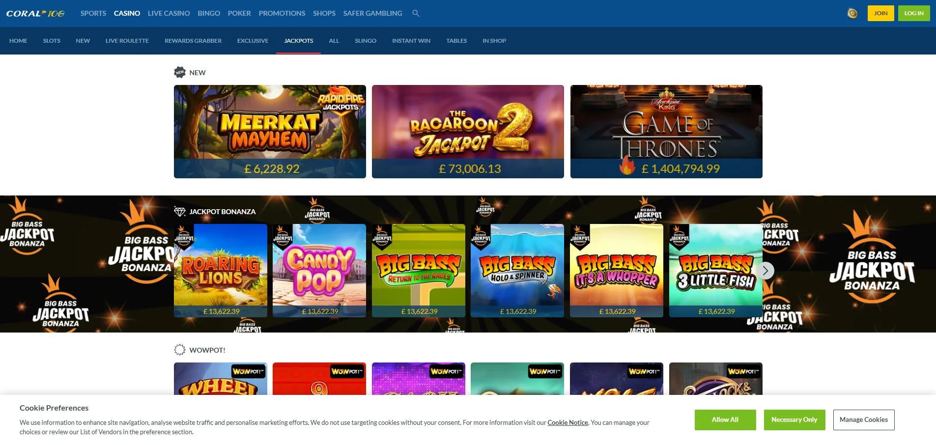 coral casino jackpots