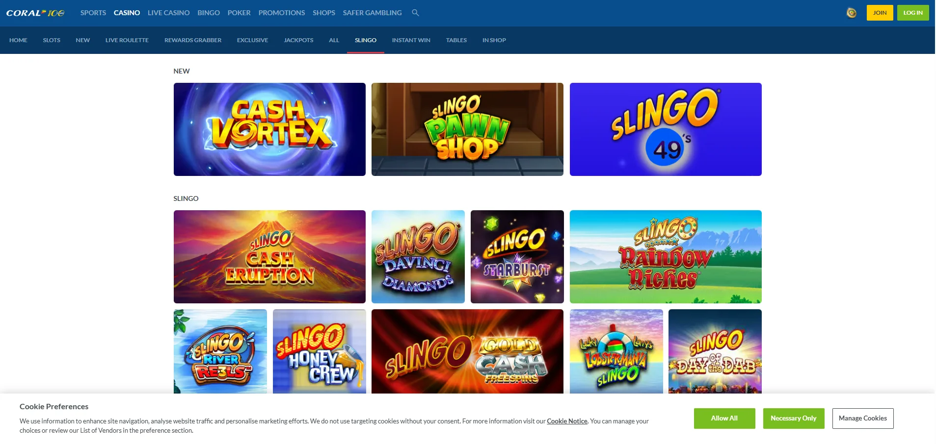 coral casino slingo