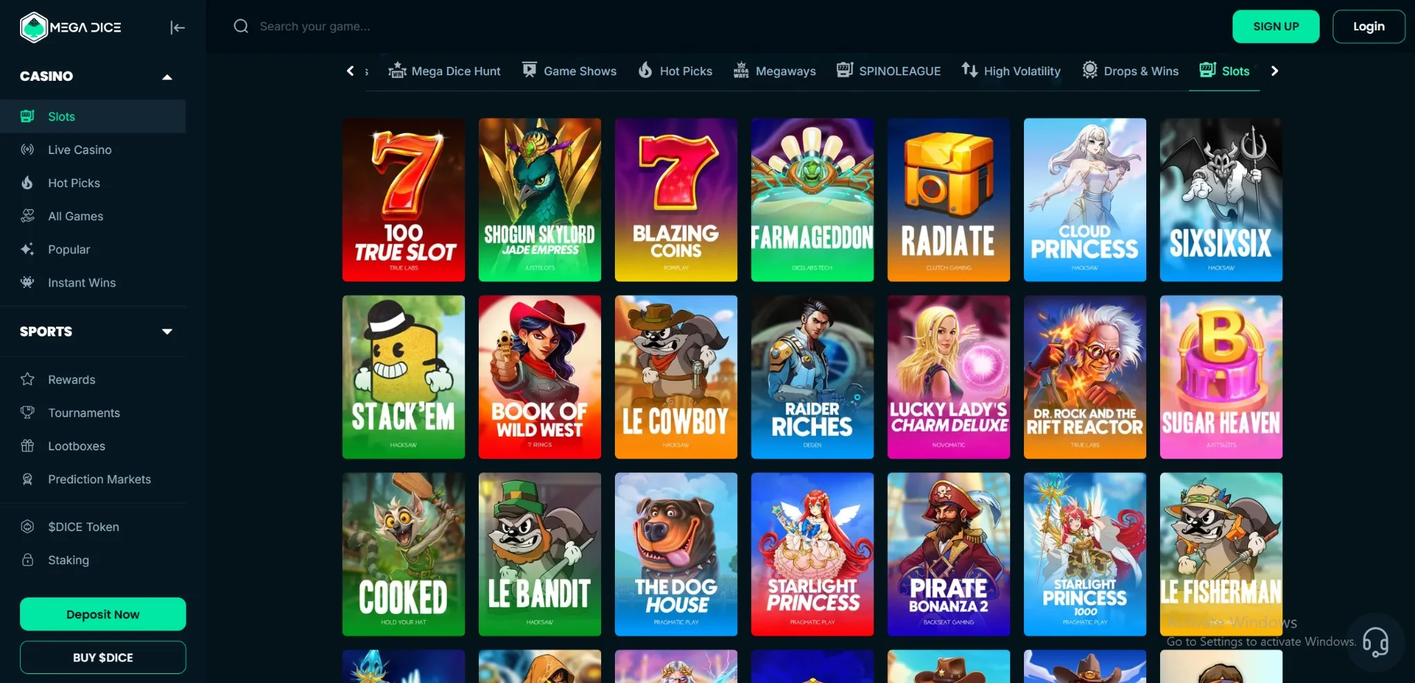 mega dice casino games