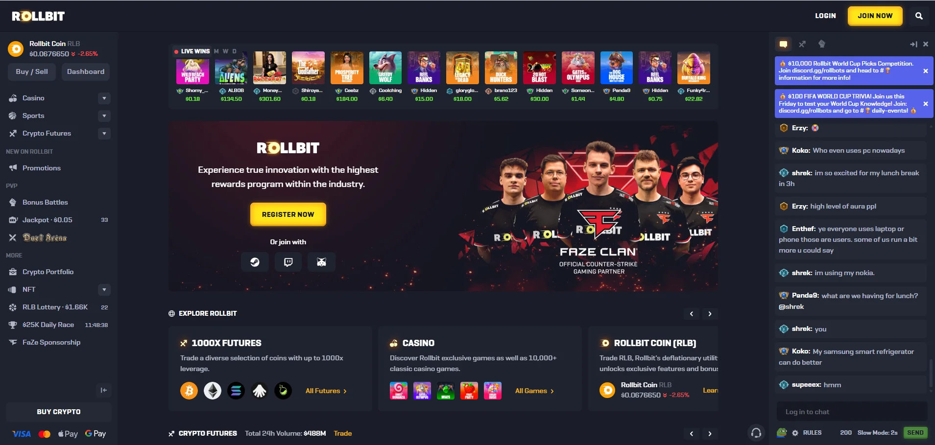 rollbit casino homepage