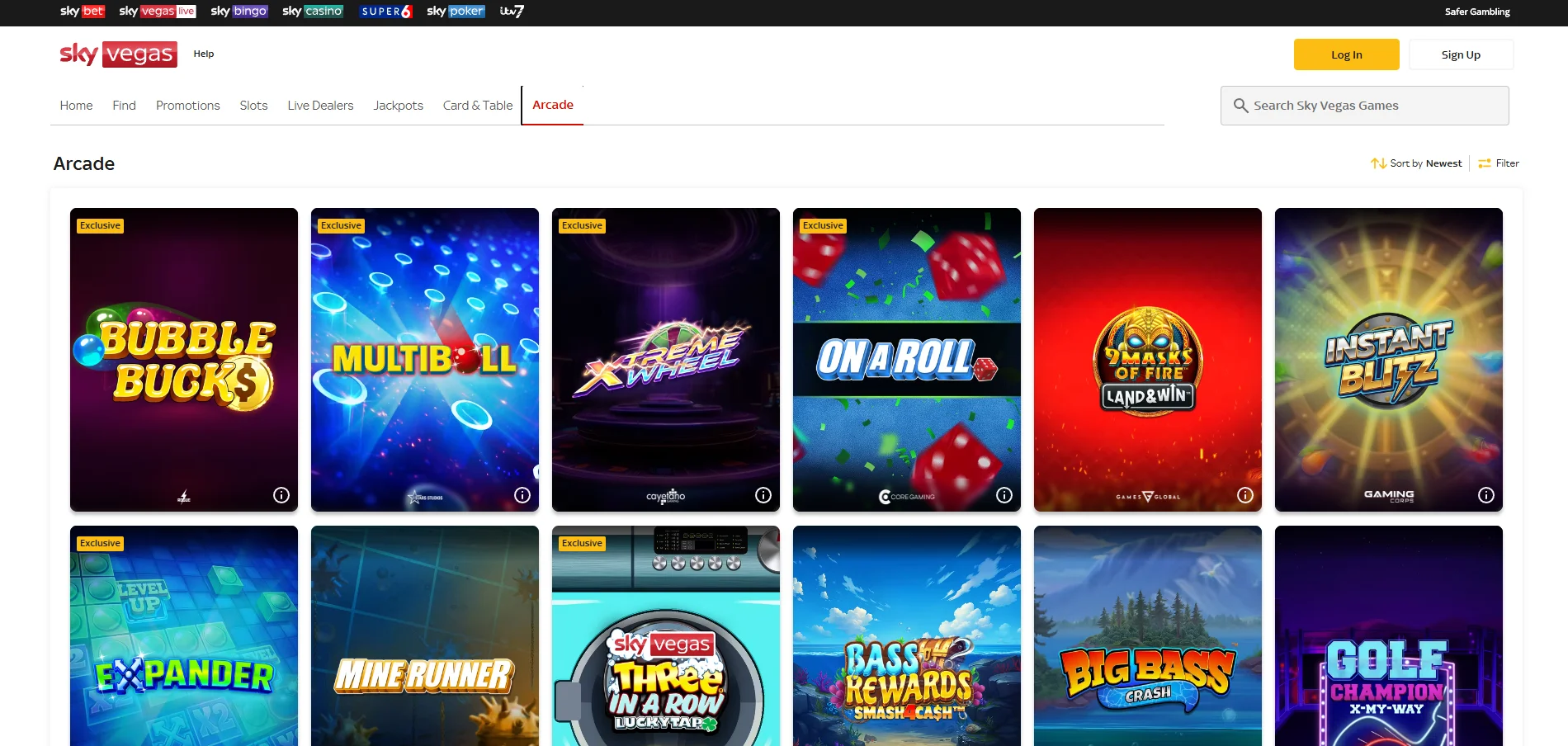 skyvegas arcade games