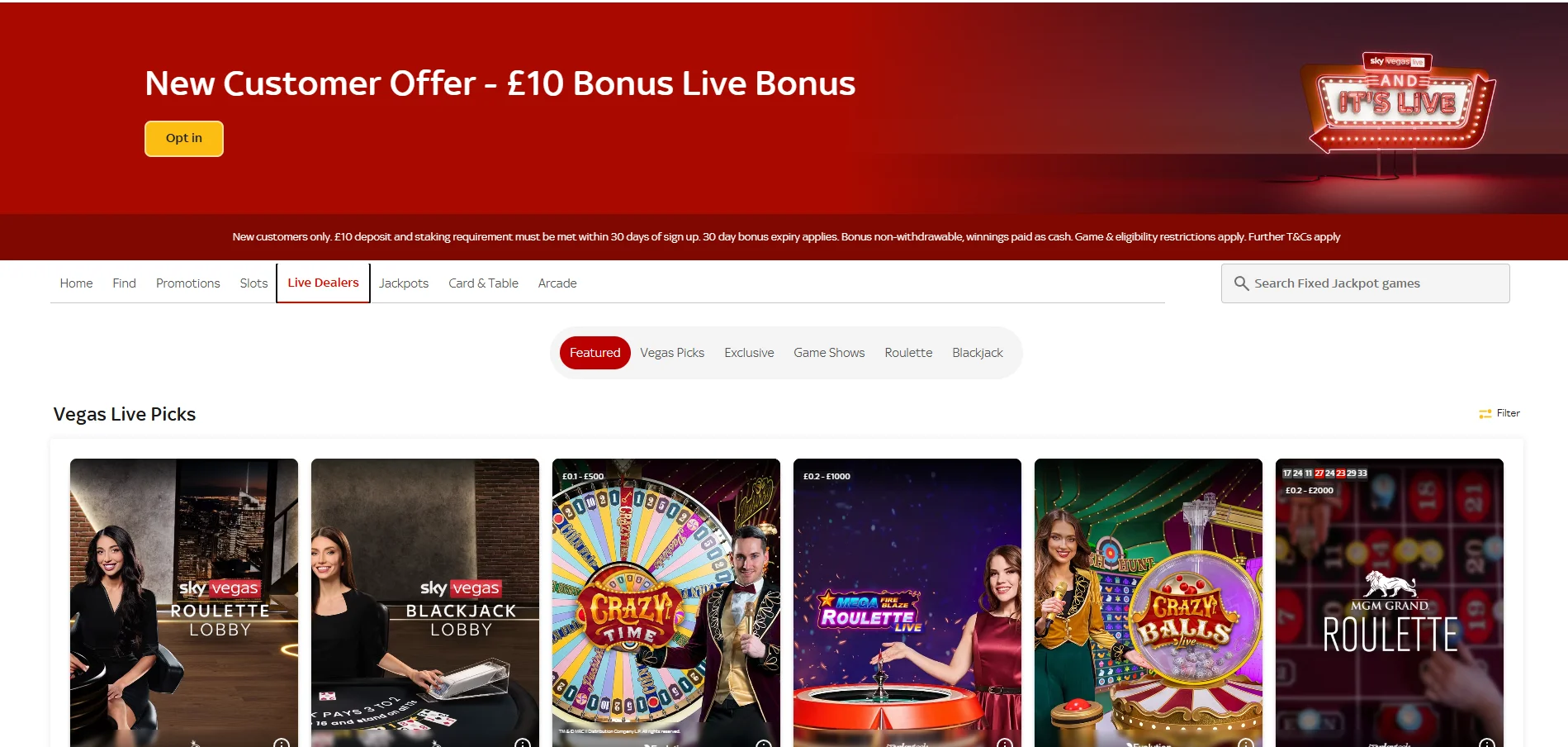skyvegas live dealer games