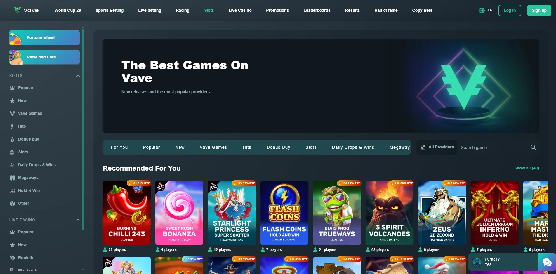 vave casino game library