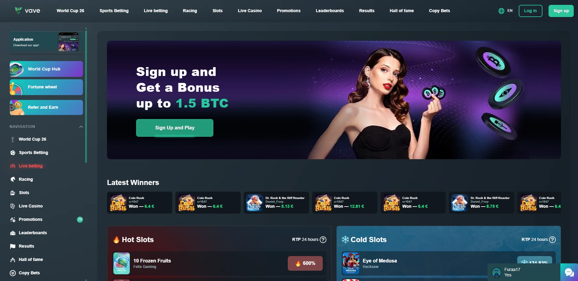 vave casino homepage