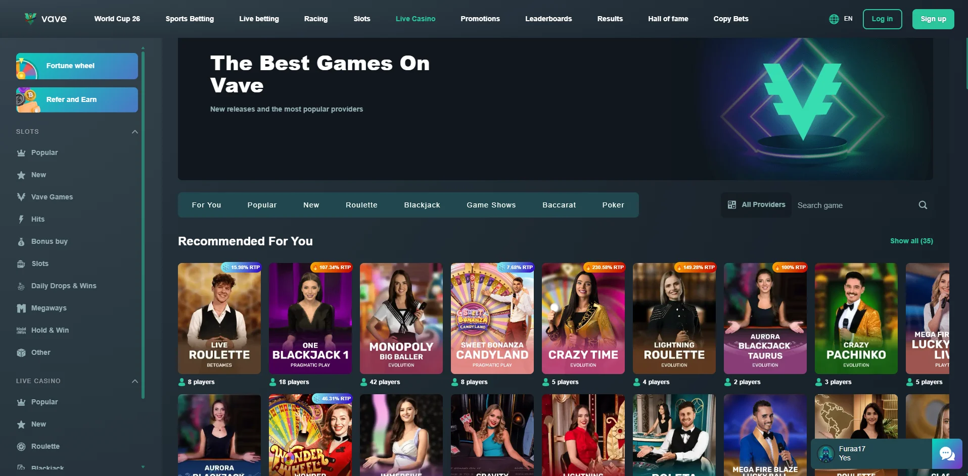 vave casino live casino